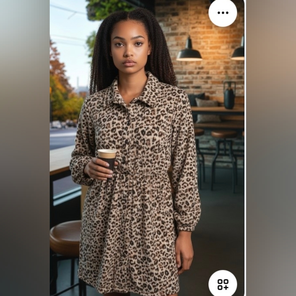 Leopard Print Long Sleeve Dress